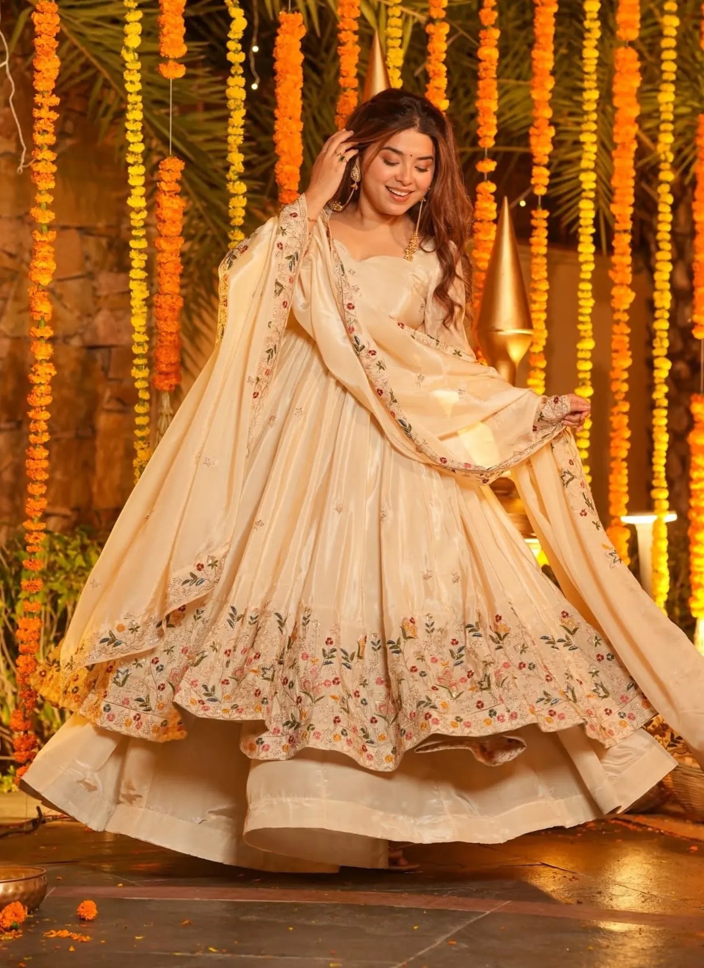Off-White Heavy Silk Anarkali Suit