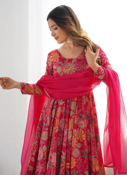 Heavy Pure Soft Romansilk Chanderi Discharge Print Fabric Rani