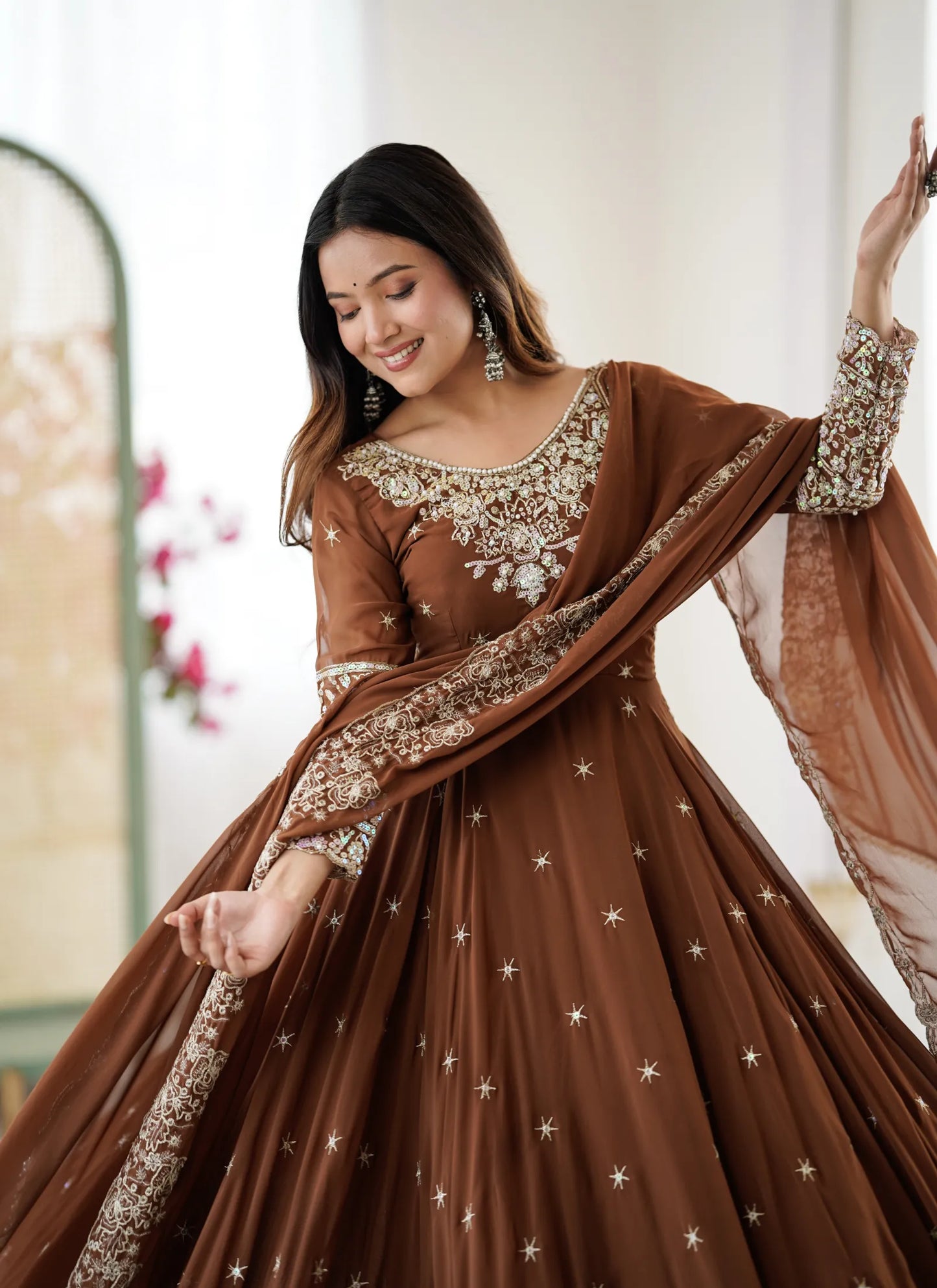 Brown Rembo Sequence Designer Anarkali Suit