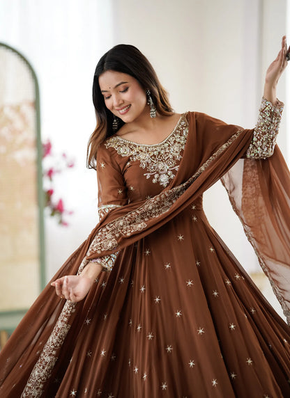 Brown Rembo Sequence Designer Anarkali Suit