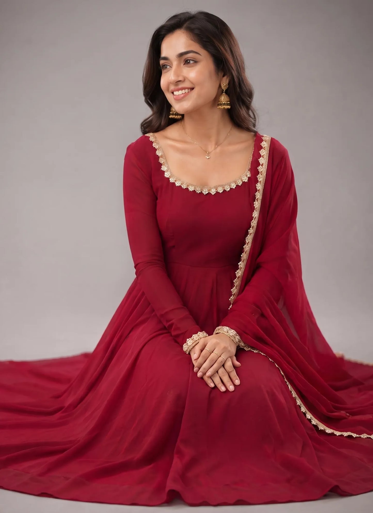 Dark Pink Pure Mal Chanderi Anarkali Suit