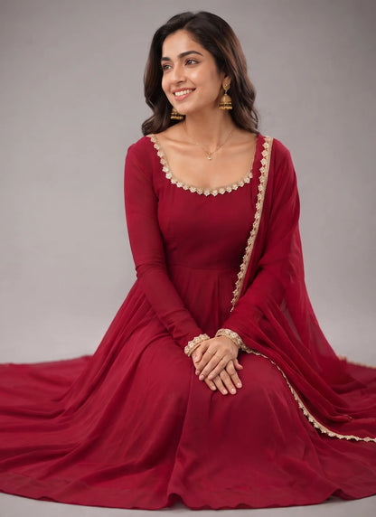 Dark Pink Pure Mal Chanderi Anarkali Suit