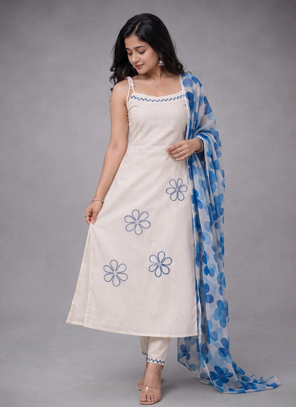 Blue Rayon Slub beautiful Suit Set