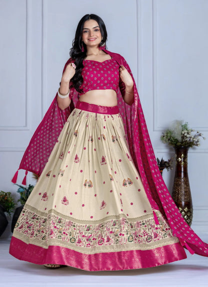 Pink Heavy Lichi Fabric Lehenga Choli