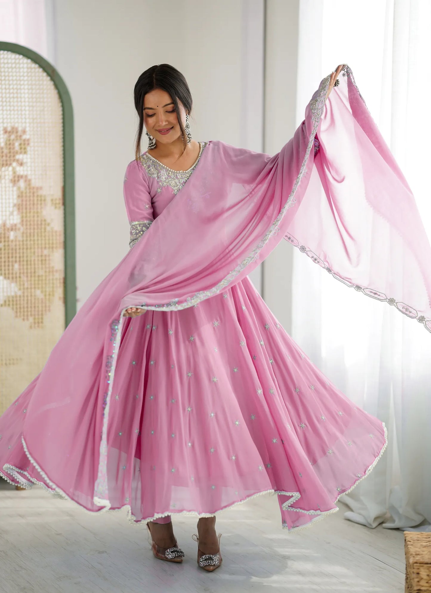 Pink Rembo Sequence Designer Anarkali Suit