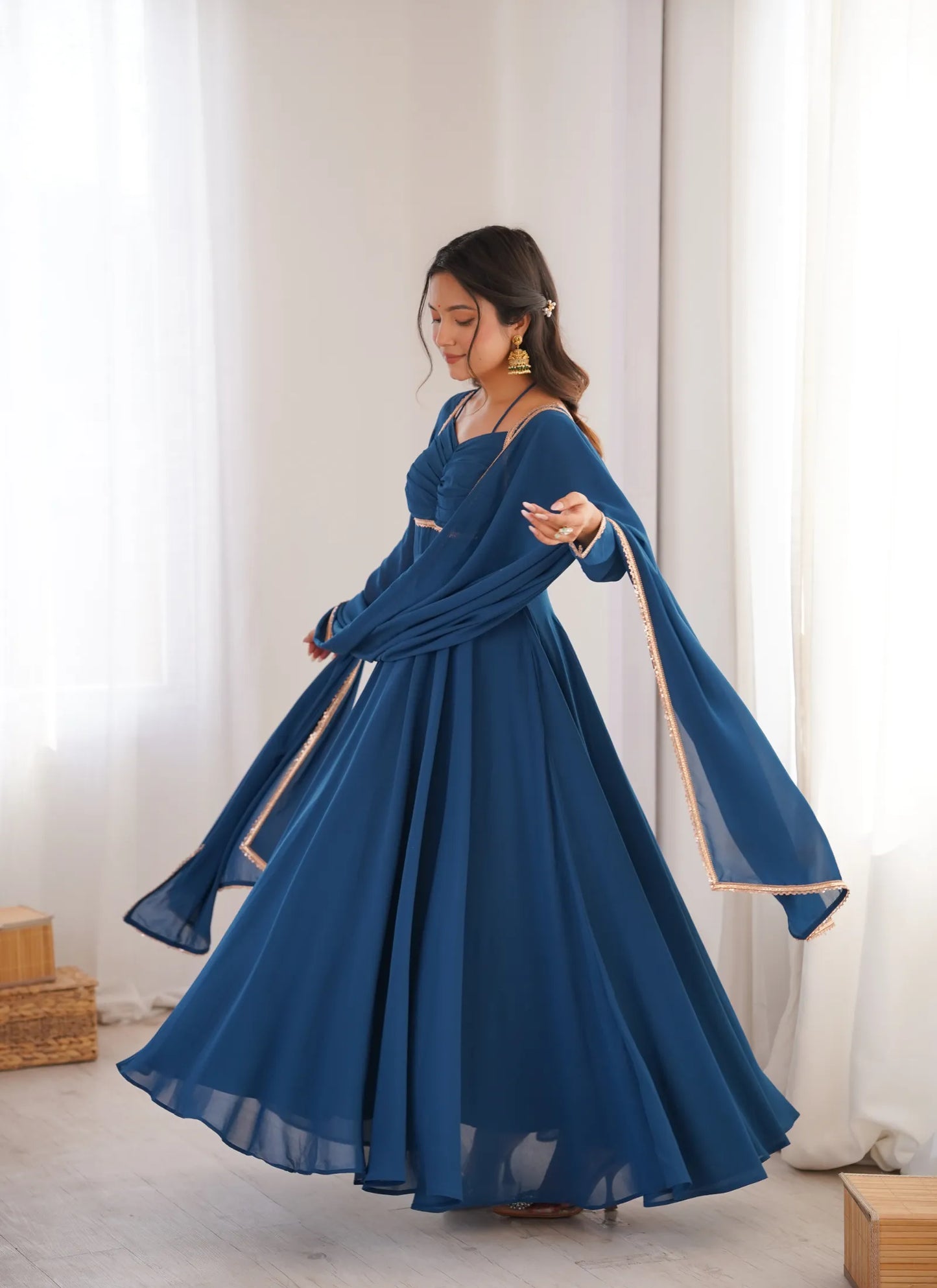 Teal Pure Blooming Georgette Anarkali Suit
