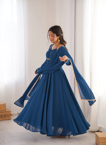 Teal Pure Blooming Georgette Anarkali Suit