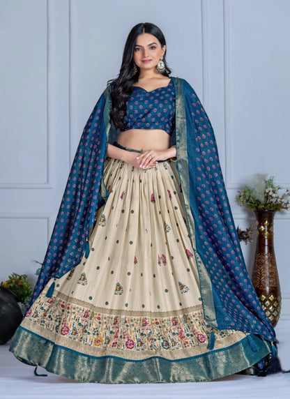 Blue Heavy Lichi Fabric Lehenga Choli
