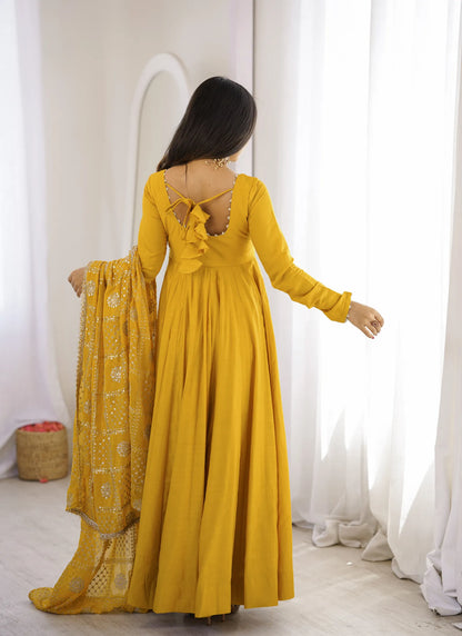 Yellow Heavy Roman Silk Anarkali Suit