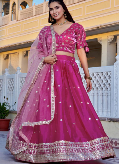 Pink Heavy Embroidery With Zari Thread Lehenga Choli