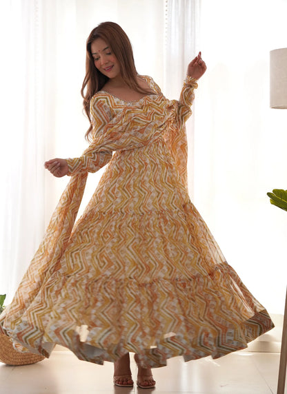 Pure Soft Fox Georgette Anarkali Light Yellow
