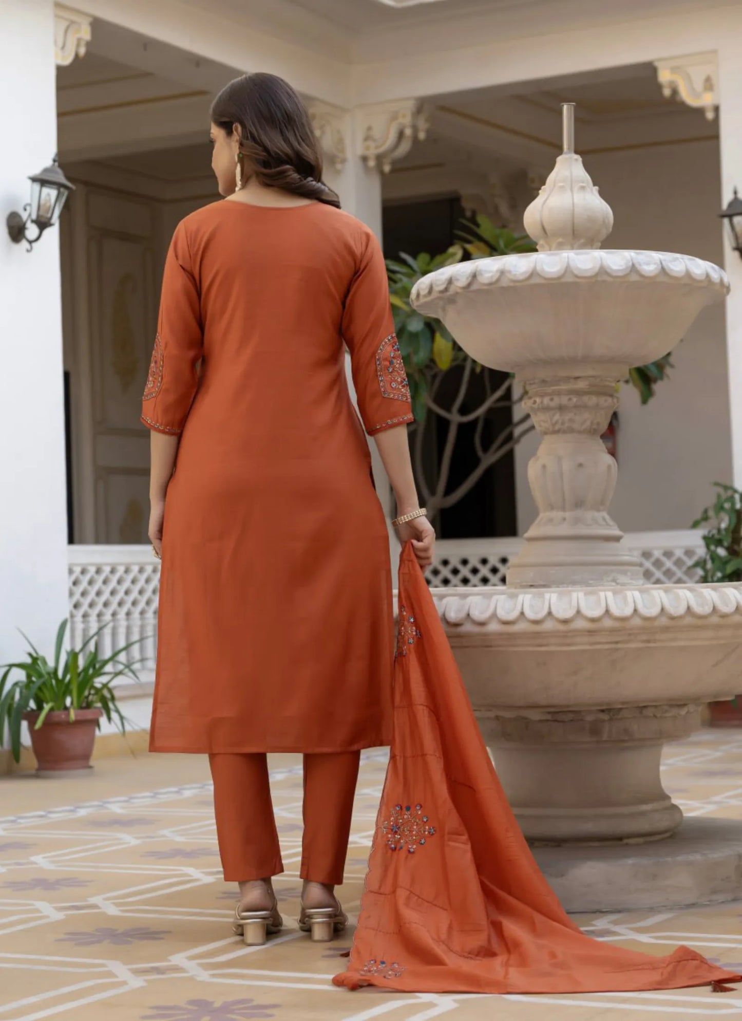 Orange Pure Viscose Designer Kurti Set