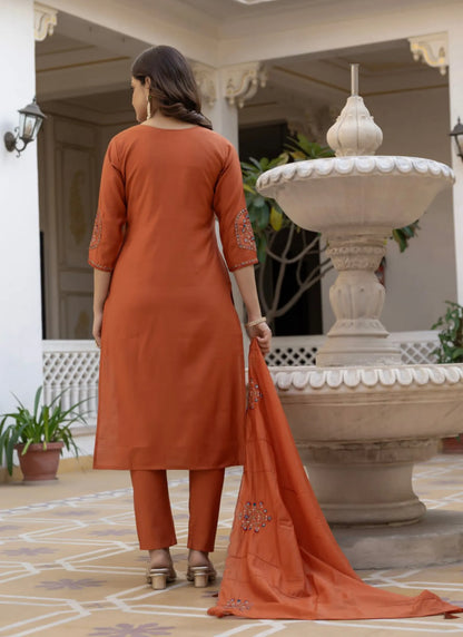 Orange Pure Viscose Designer Kurti Set