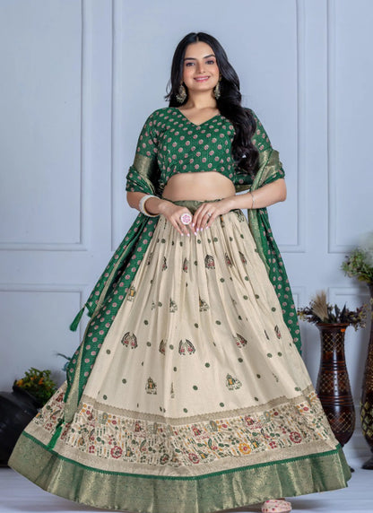 Green Heavy Lichi Fabric Lehenga Choli