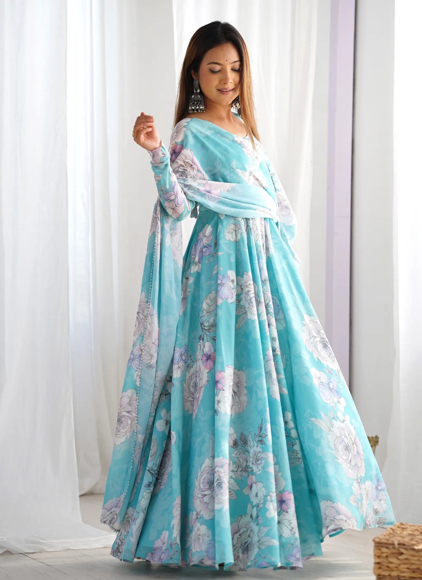 Floral Print Pure Fox Georgette Anarkali Suit
