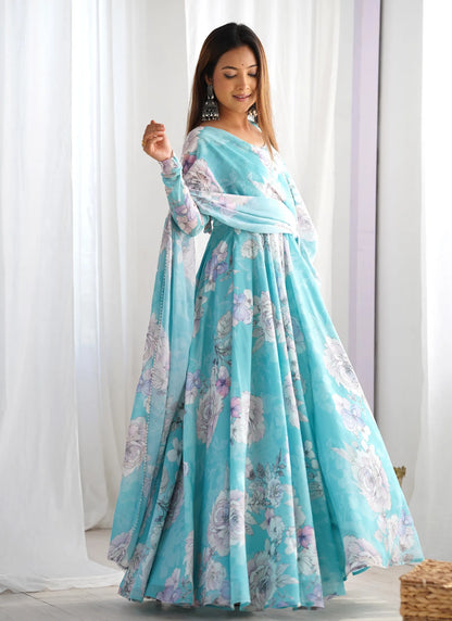 Floral Print Pure Fox Georgette Anarkali Suit