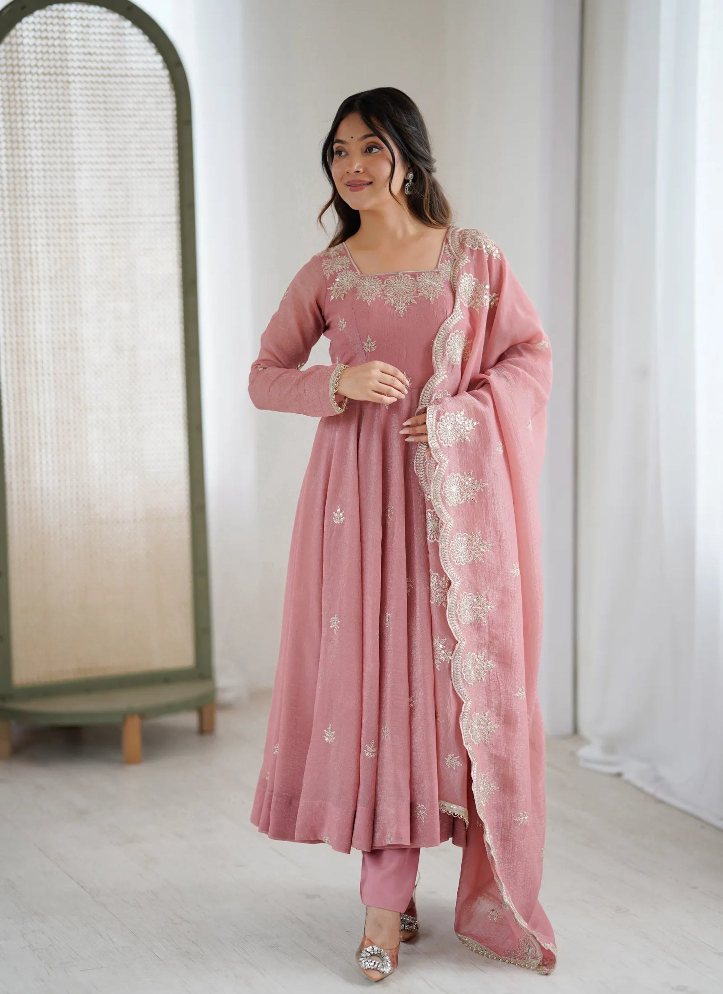 Light Pink Designer Embroidered Anarkali Suit