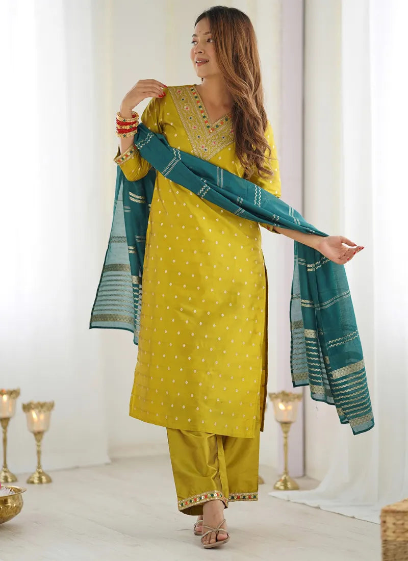 Silk Kurta Dupatta Set Mustard