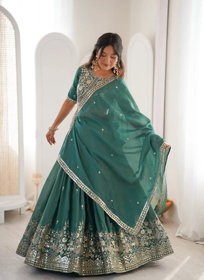 Green Heavy Simmer Silk Lehenga Choli