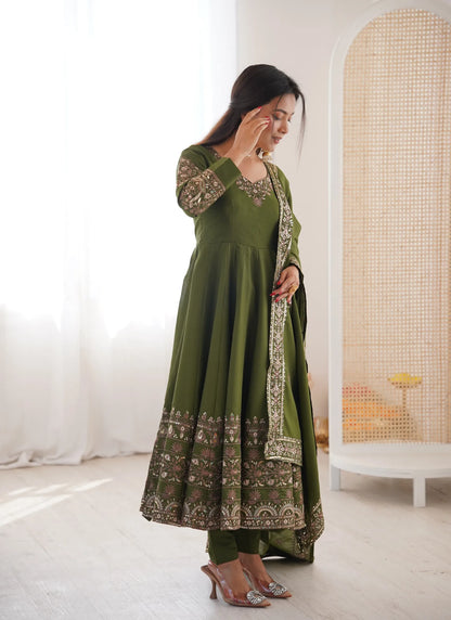 Green Embroidered Sequence Anarkali Suit