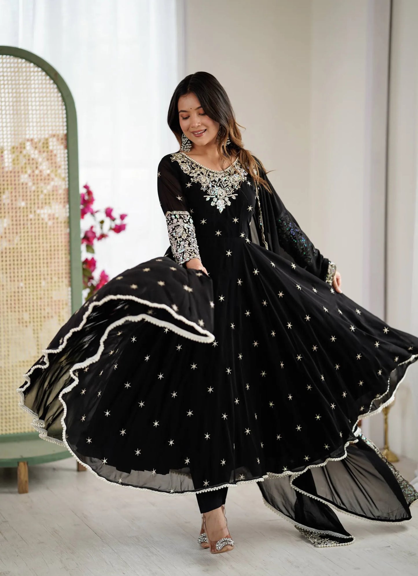 Black Rembo Sequence Designer Anarkali Suit