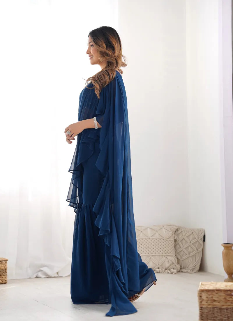 Ready To Wear Sharara Saree Teal Blue