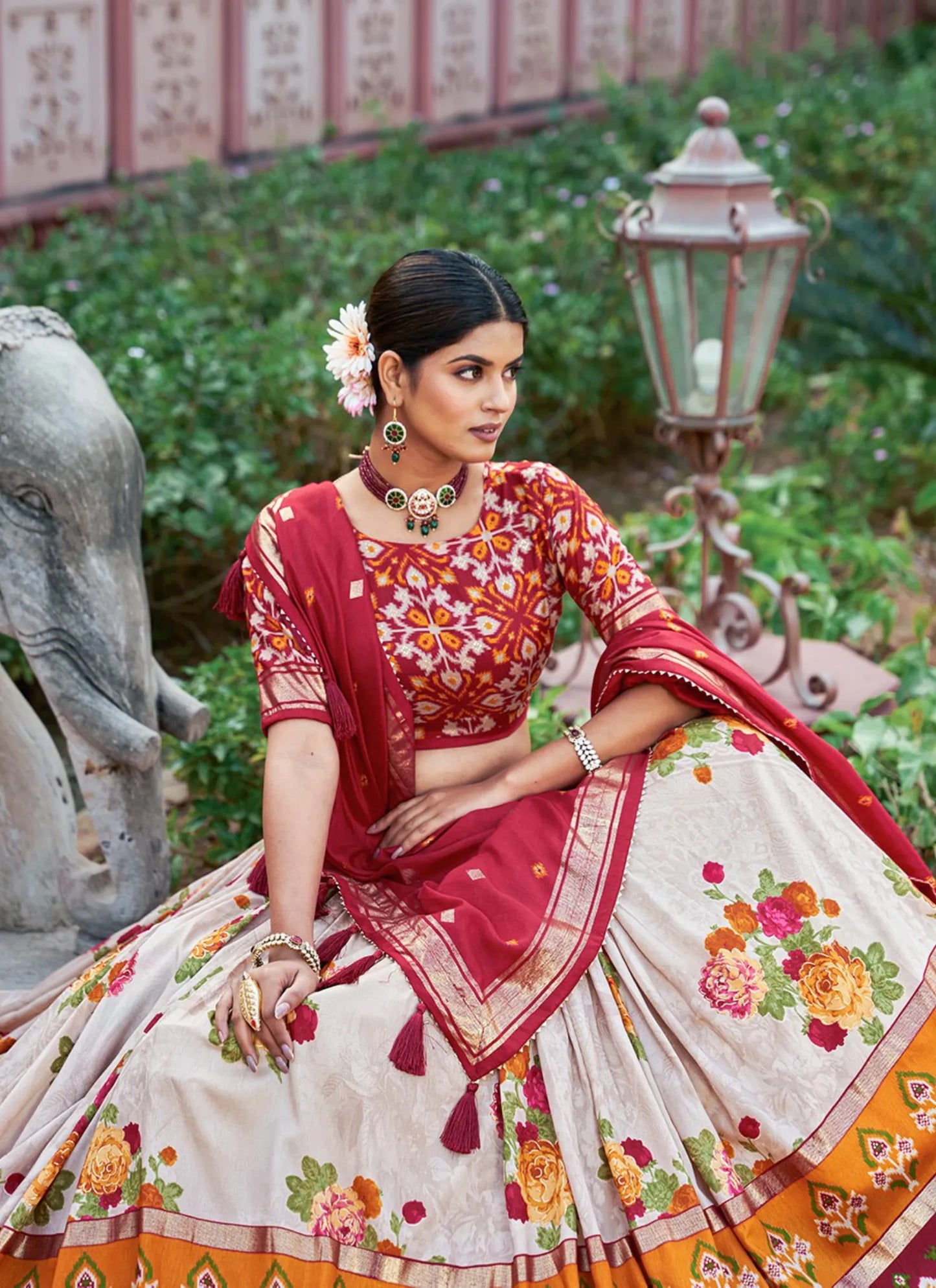 Red Floral Print Lehenga Choli