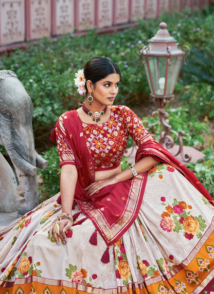 Red Floral Print Lehenga Choli