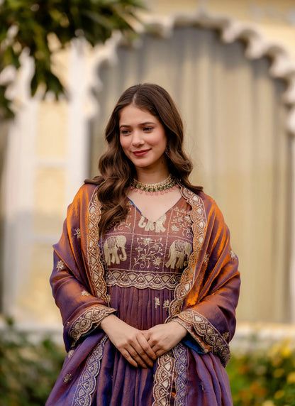 Dusty Purple Embroidered Fendy Satin Gown