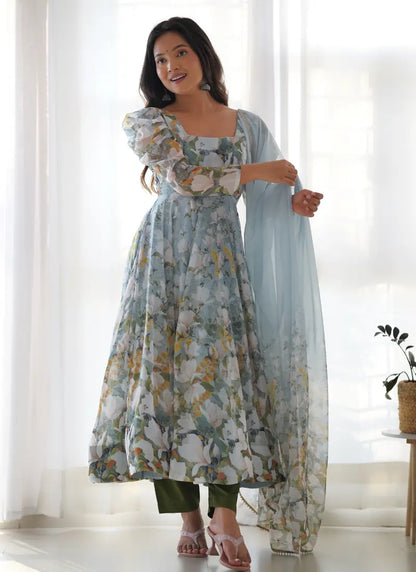 Heavy Pure Soft Organja Silk Floral Anarkali
