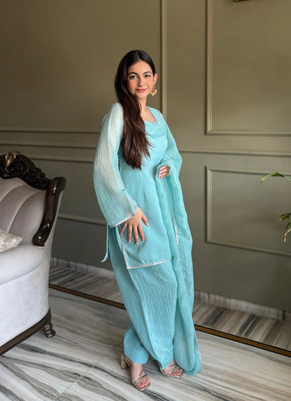 Sky Blue Crunchy Silk Salwar Suit