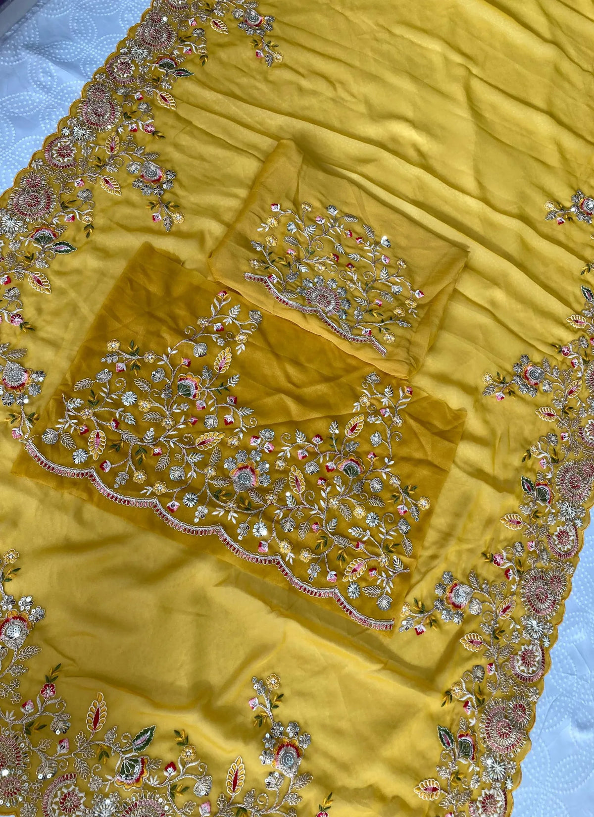 Yellow Party Wear Soft Star Georgette Saree