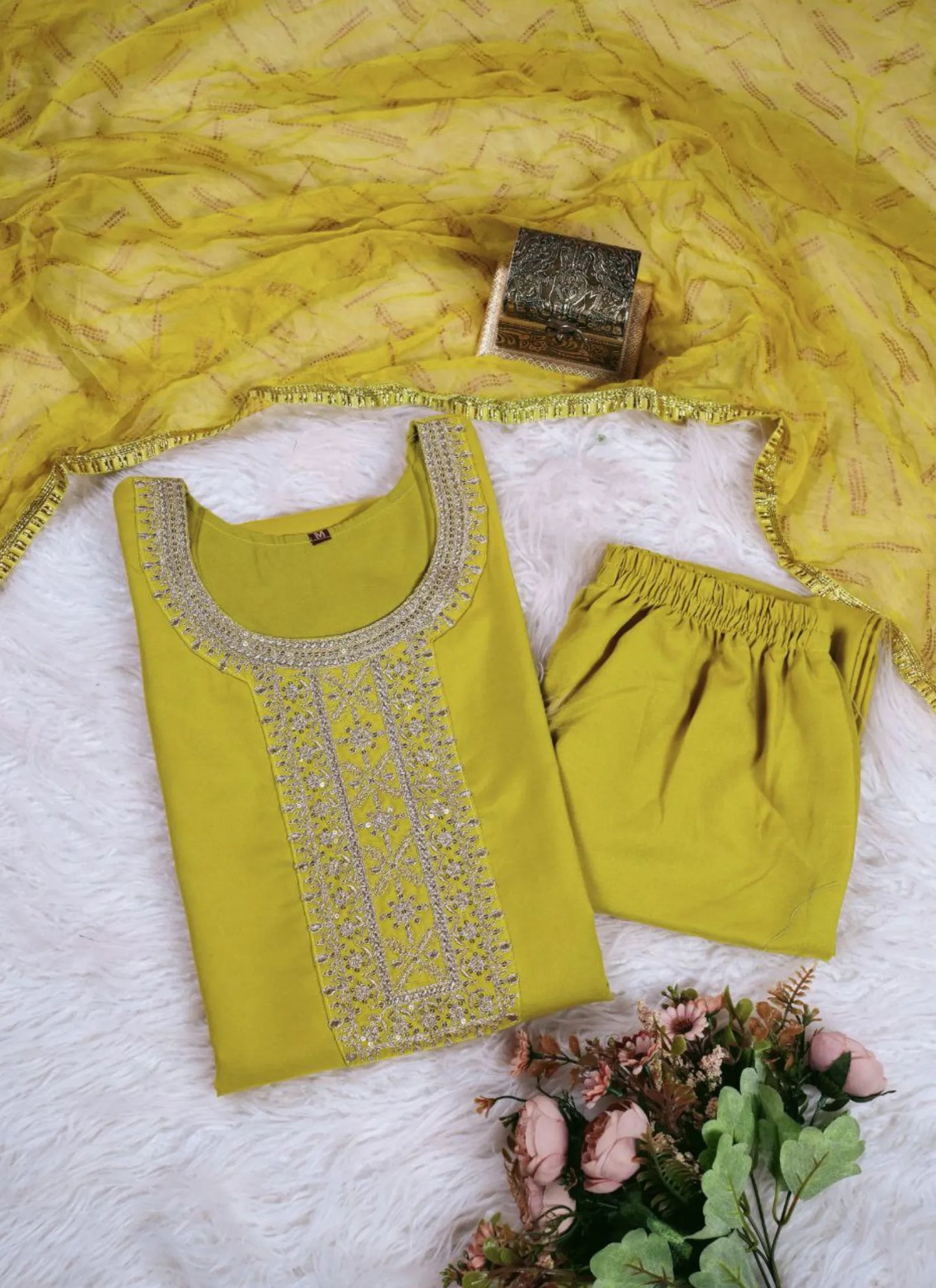 Premium Rayon Slub Kurta Set Yellow
