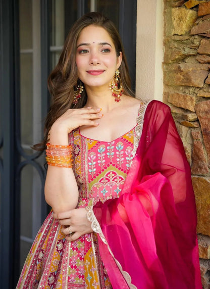 Pure Organza Silk Anarkali Gown Red