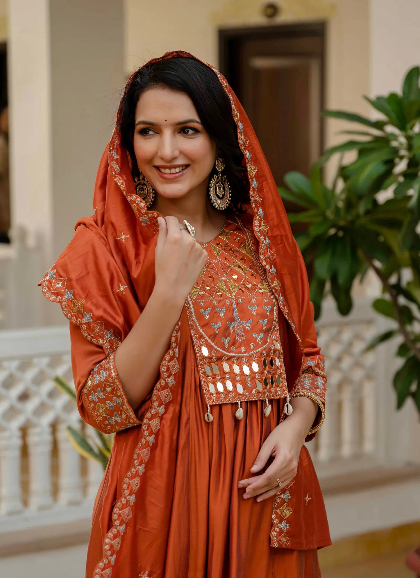 Beautiful Roman Silk Anarkali Kurti Orange