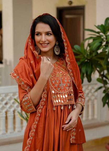 Beautiful Roman Silk Anarkali Kurti Orange