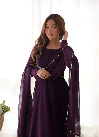 Pure Soft Fox Georgette Anarkali Wine