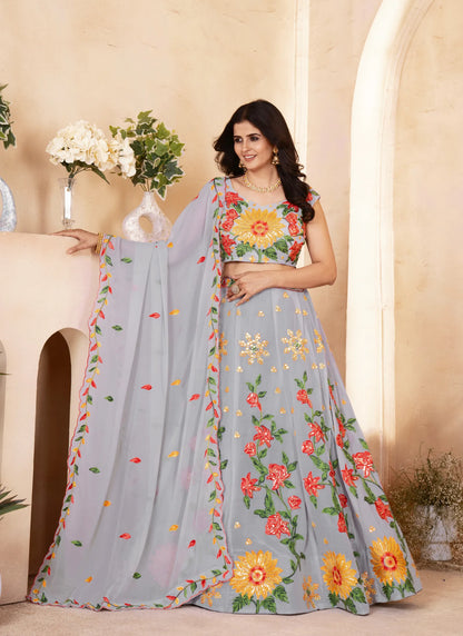 Floral Embroidery Faux Georgette Lehenga Choli