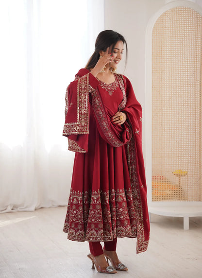 Maroon Embroidered Sequence Anarkali Suit