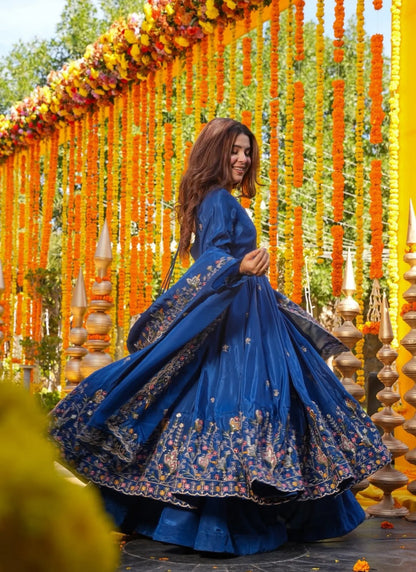 Blue Heavy Silk Anarkali Suit