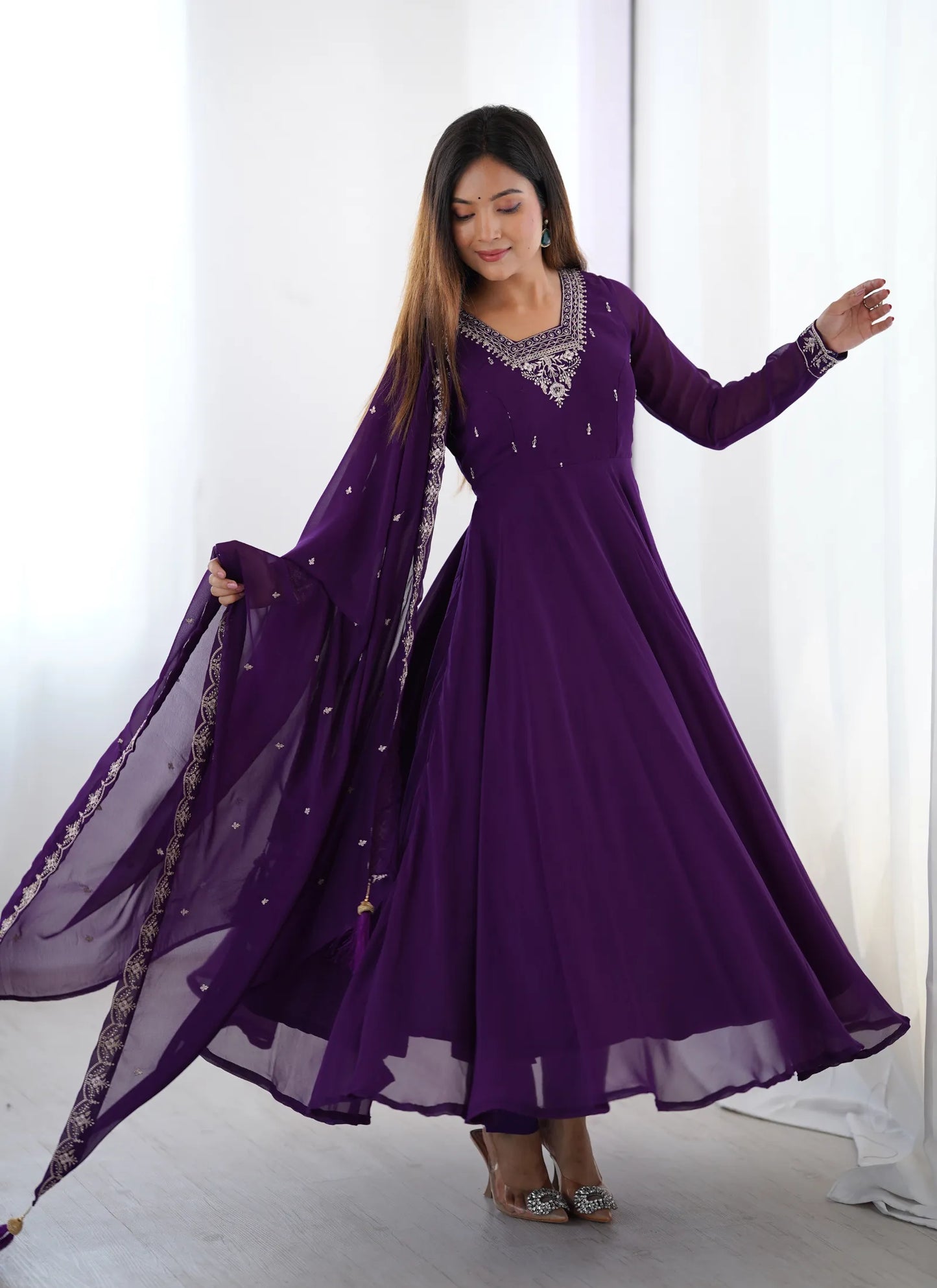 Pure Soft Fox Georgette Anarkali Purple