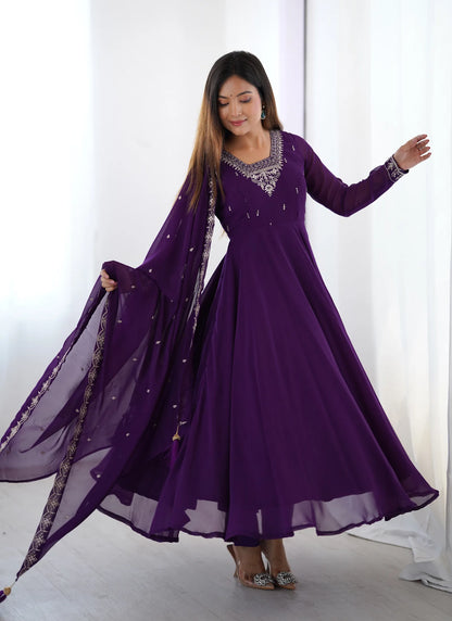 Pure Soft Fox Georgette Anarkali Purple