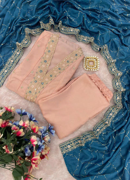 Premium Embroidery Anarkali Kurti Set Pink