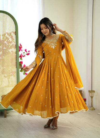 Mustard Rembo Sequence Designer Anarkali Suit