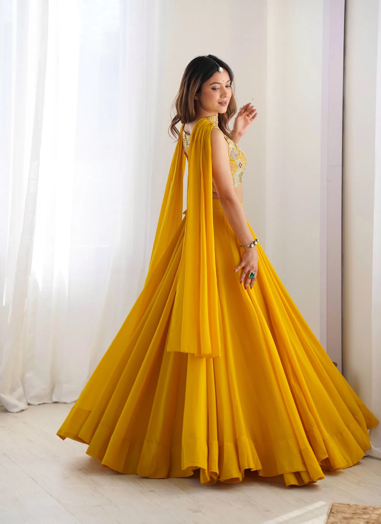 Pure Soft Fox Georgette Lehenga Choli Yellow