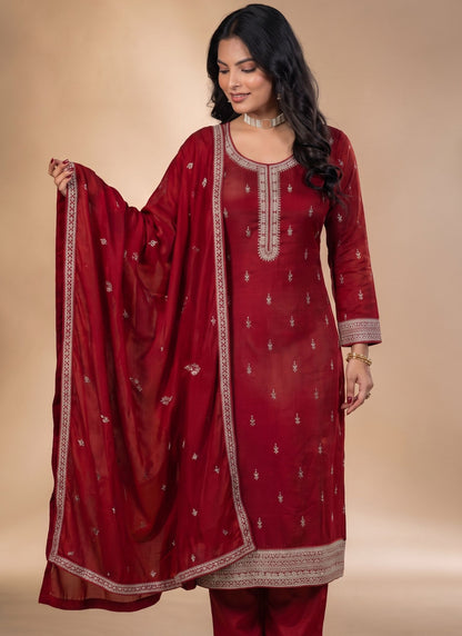 Red Vichitra Silk Premium Designers Kurta Set