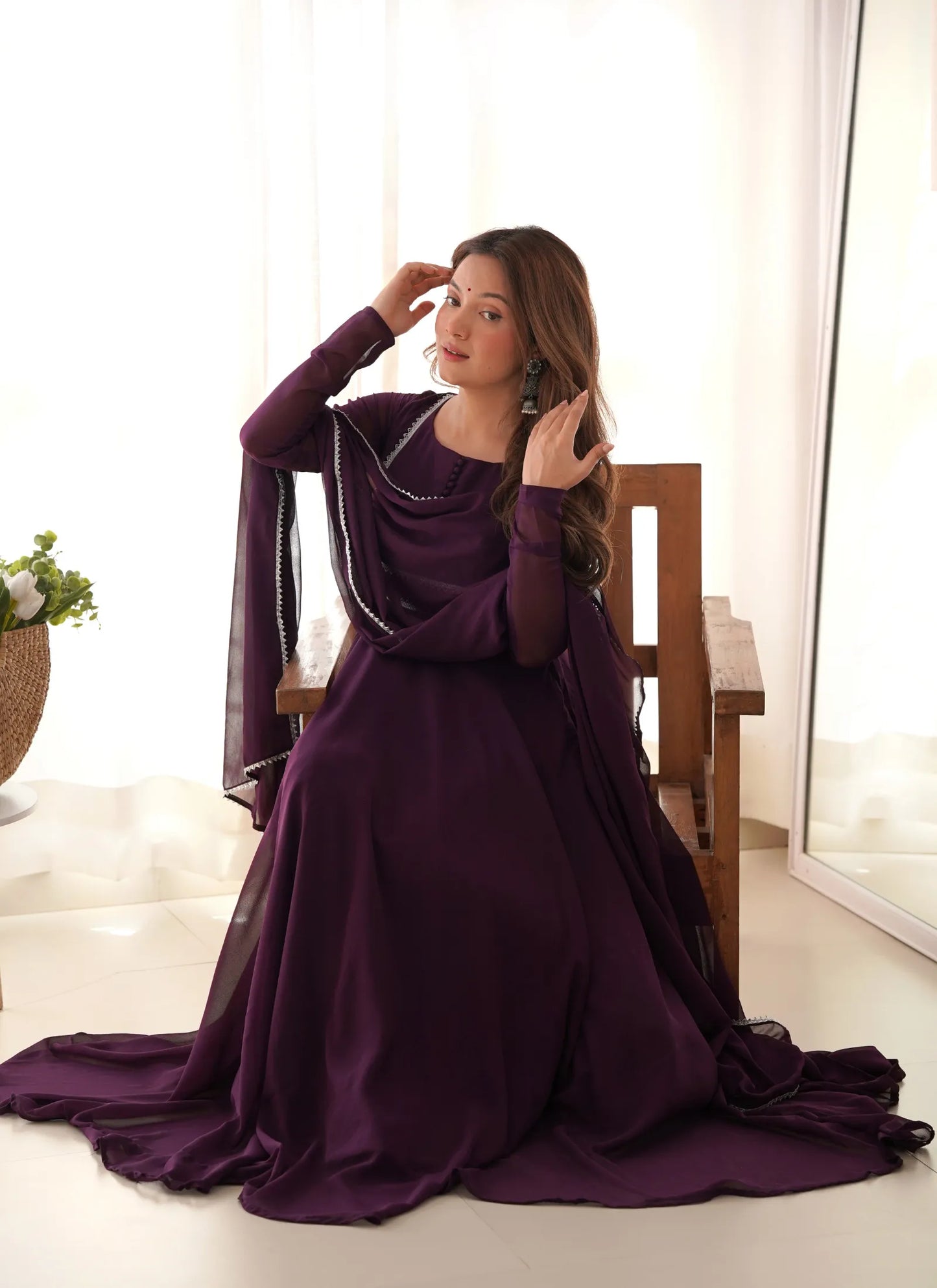 Pure Soft Fox Georgette Anarkali Wine