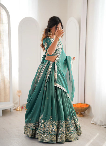 Green Heavy Simmer Silk Lehenga Choli