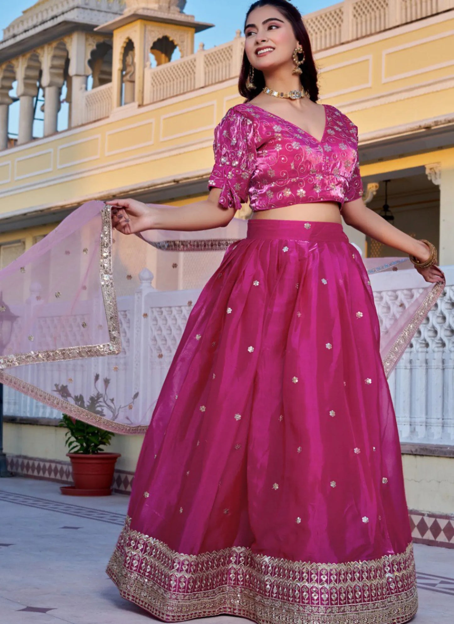 Pink Heavy Embroidery With Zari Thread Lehenga Choli