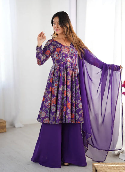 Heavy Pure Soft Romansilk Chanderi Discharge Print Fabric Purple